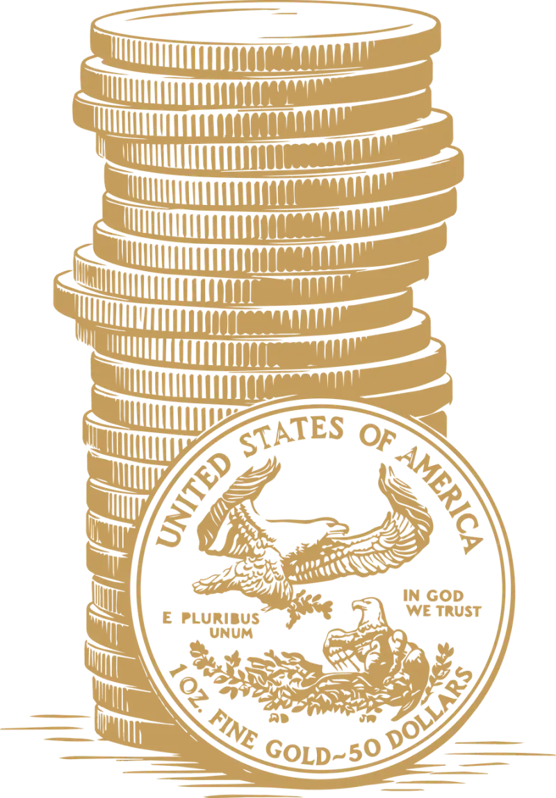 Engraved illustration of a stack of American Gold Eagle coins