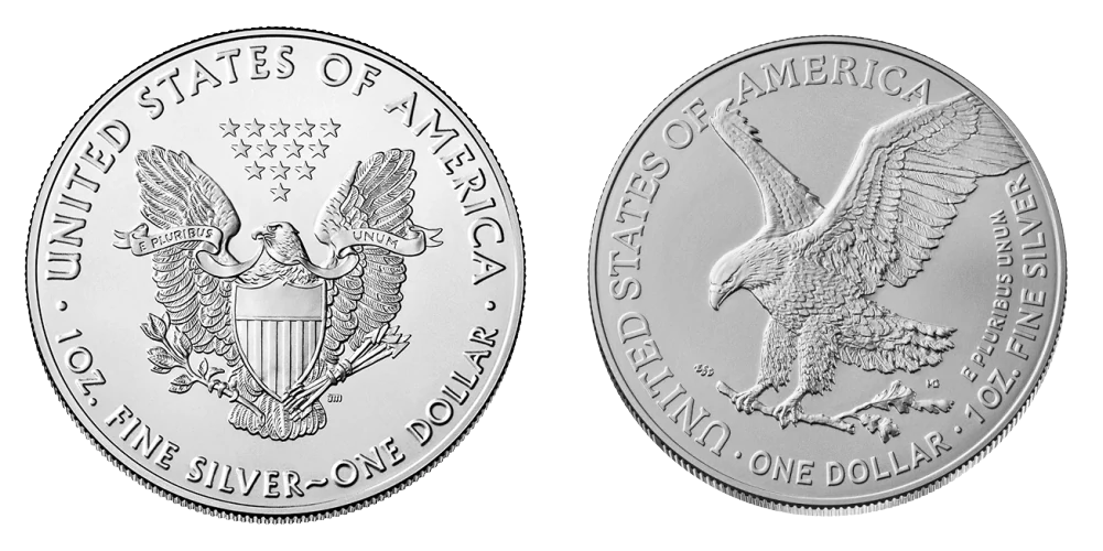 The two Silver Eagle reverse designs side by side