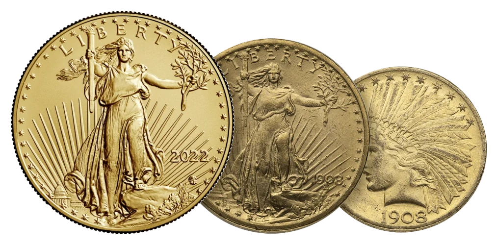 American Gold Eagle, Saint-Gaudens double eagle and Indian Head eagle