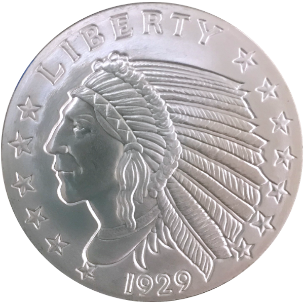 2 OZ SILVER ROUND INCUSE INDIAN DESIGN GOLDEN STATE MINT