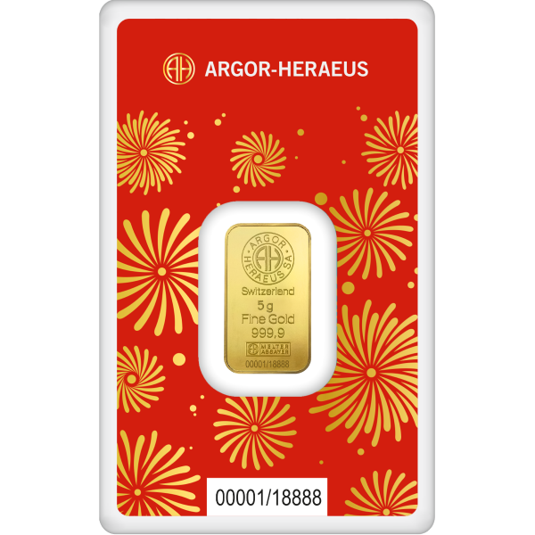 GOLD BARS ASSORTED WEIGHTS 2025 5 GRAM GOLD BAR ARGOR-HERAEUS LUNAR YEAR OF THE SNAKE