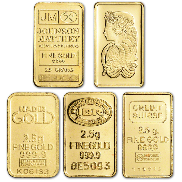GOLD BARS ASSORTED WEIGHTS 2.5 GRAM GOLD BAR RANDOM BRAND