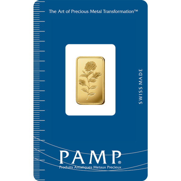 GOLD BARS ASSORTED WEIGHTS 5 GRAM GOLD BAR PAMP ROSA