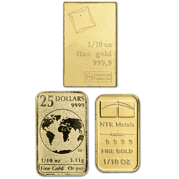 GOLD BARS ASSORTED WEIGHTS 1/10 OZ GOLD BAR RANDOM TYPE