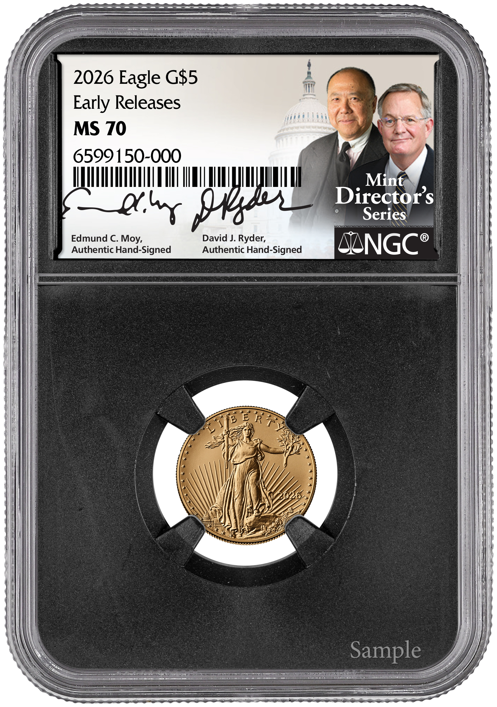 2026 $5 Gold Eagle NGC Ryder/Moy Black Core Dual Signature ER MS70