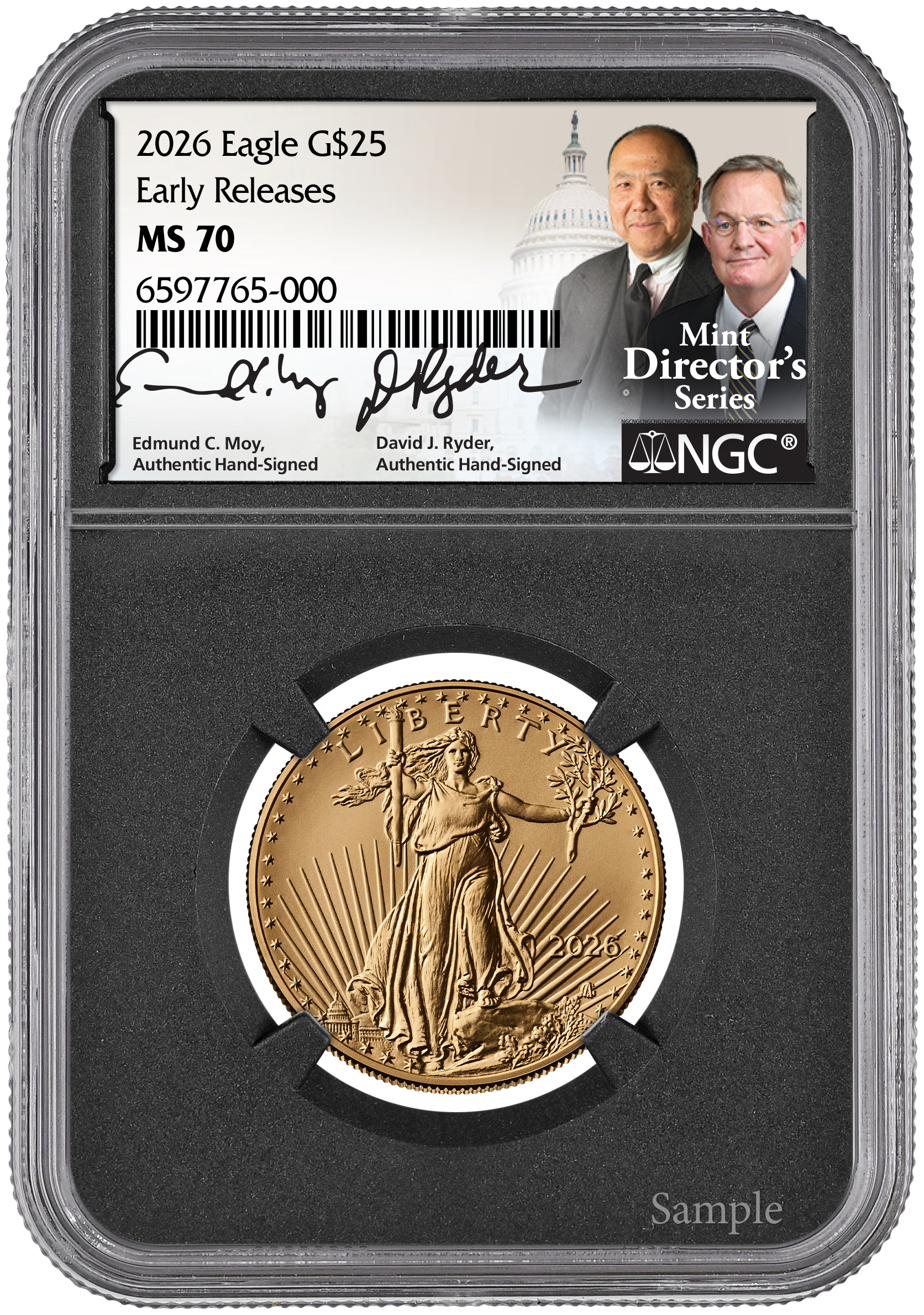 2026 $25 American Gold Eagle NGC Ryder/Moy Black Core Dual Signature Early Release MS70