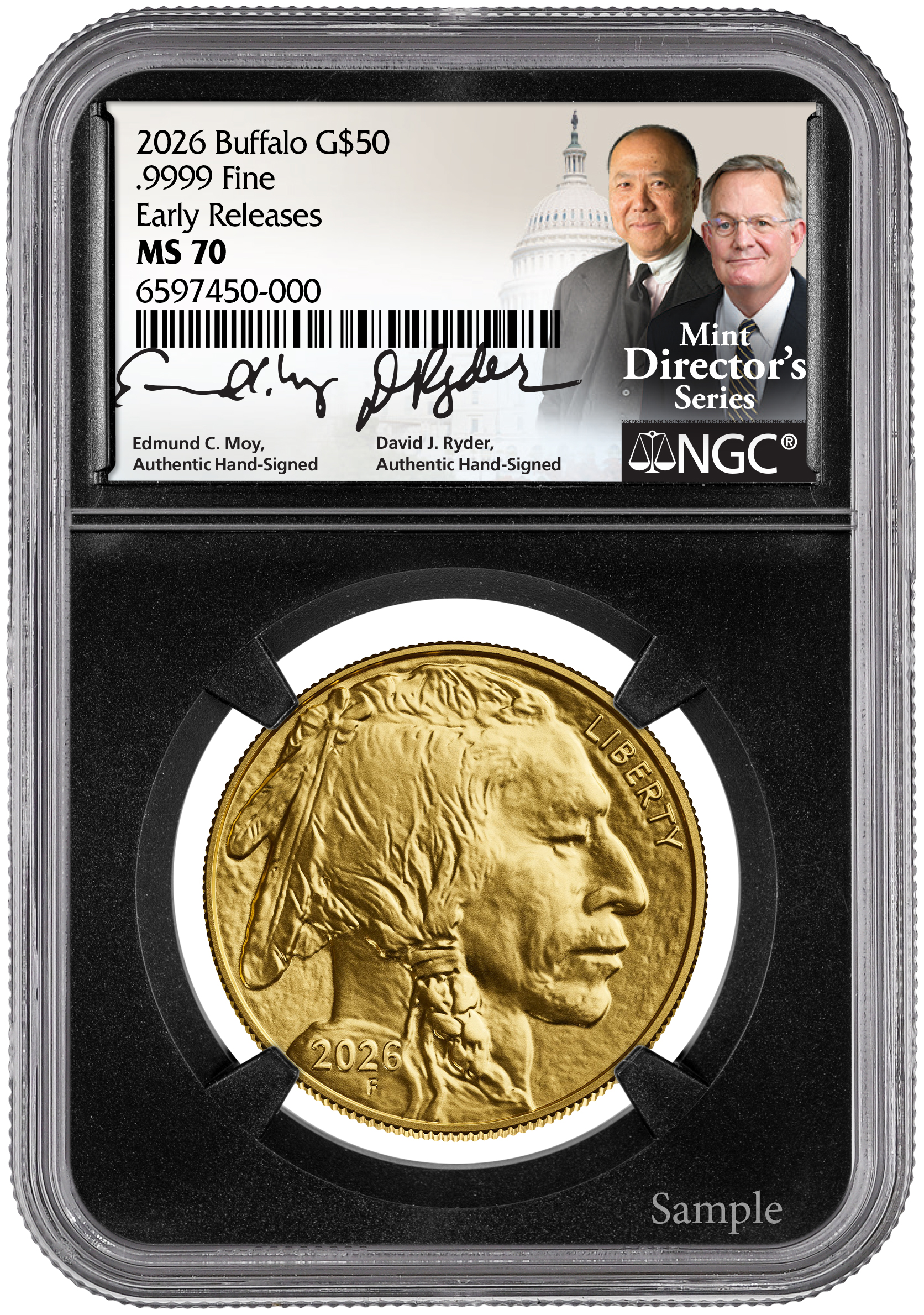 2026 $50 Gold Buffalo NGC Ryder/Moy Black Core Dual Signature ER MS70