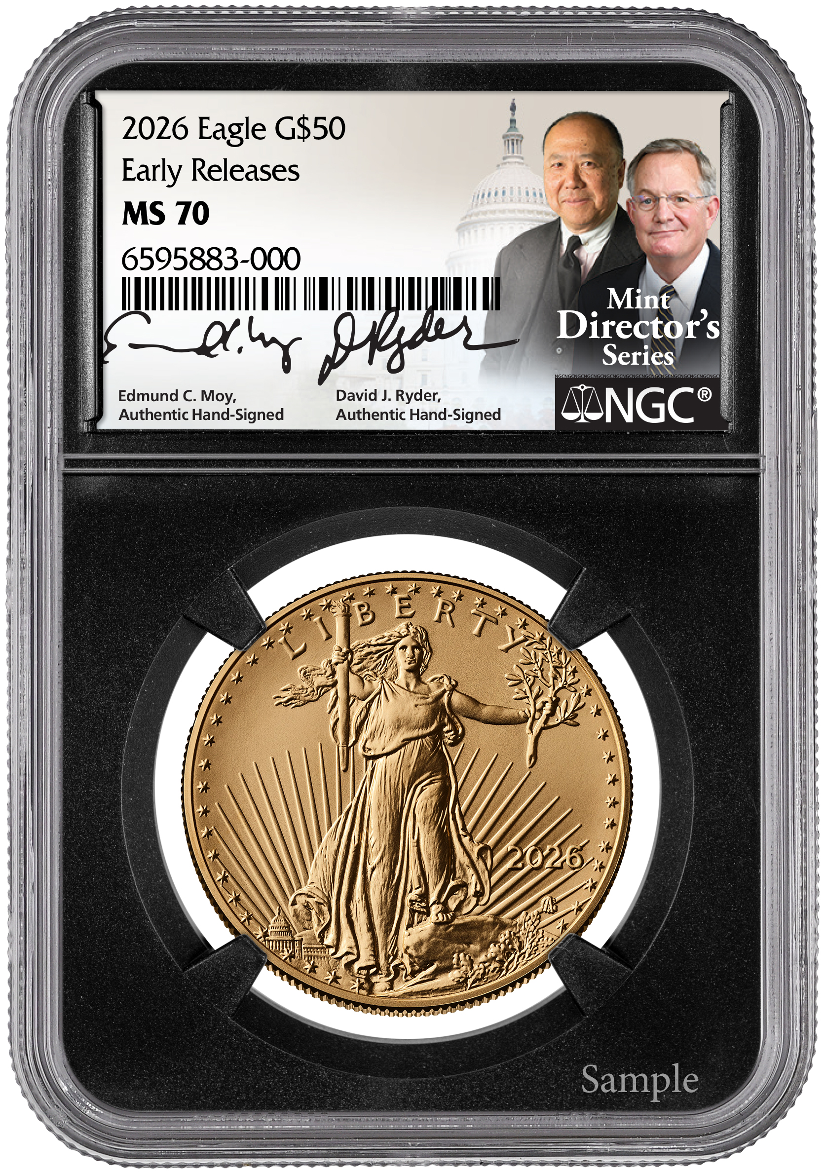 2026 $50 American Gold Eagle NGC Ryder/Moy Black Core Dual Signature Early Release MS70